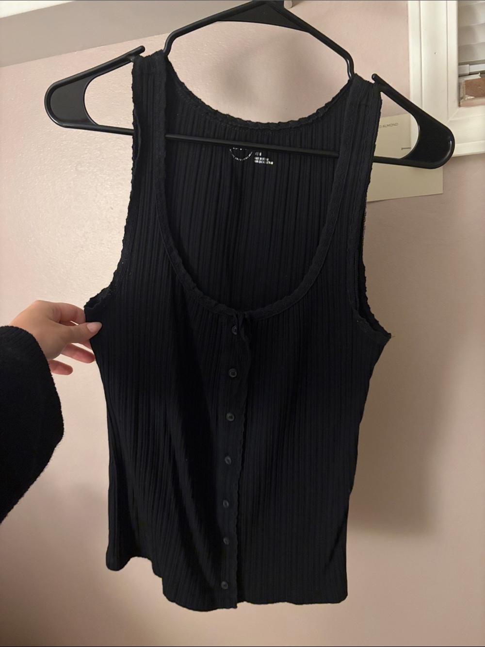 Aerie Black Ribbed Button-Front Tank Top